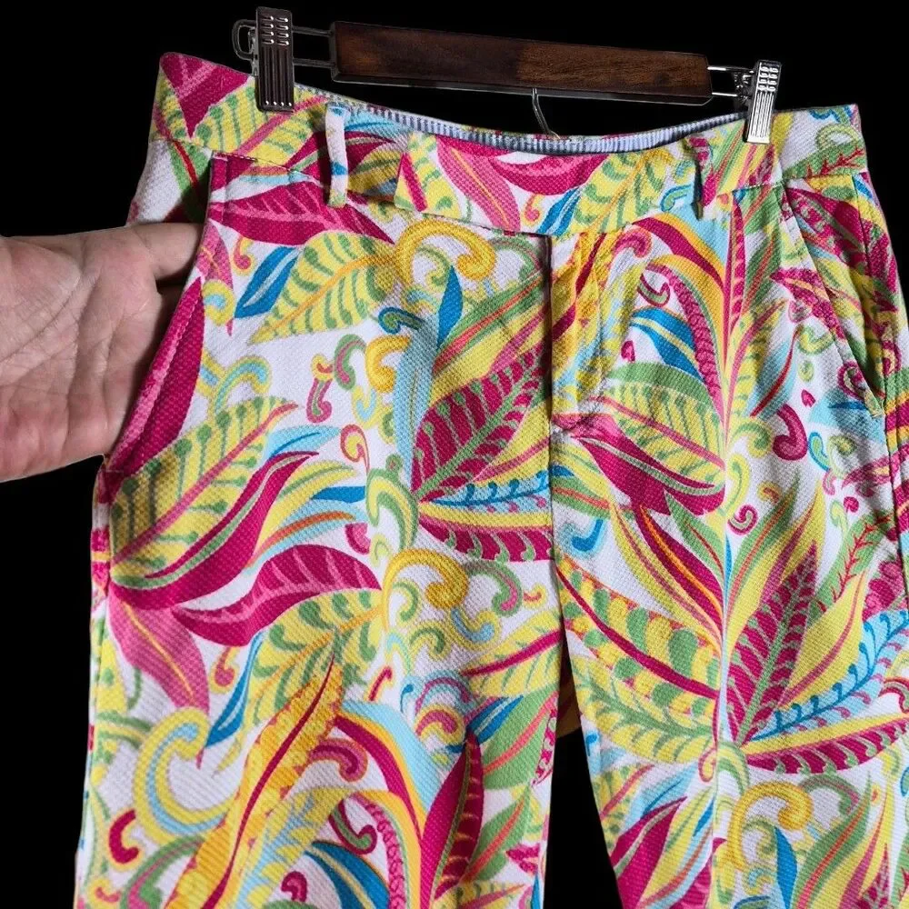 Tommy Hilfiger Tropical Print Capri Pants Size 10 Stretch Colorful Preppy Resort - Picture 4 of 10